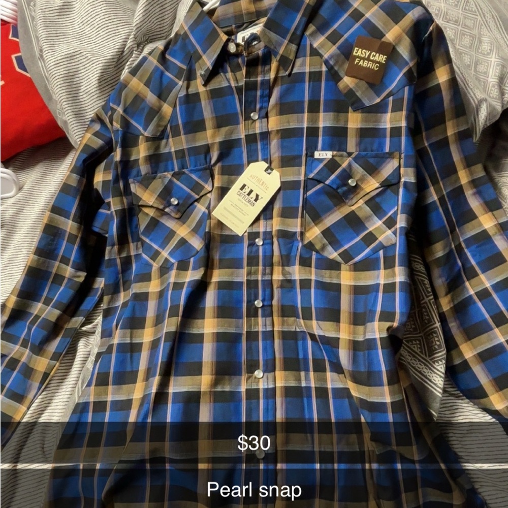 Ely Cattleman Blue and Tan Plaid Button Down Shirt